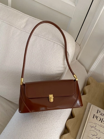 Women Retro PU Leather Underarm Bag Minimalist Solid Color Baguette Bag With Metal Buckle Fashion Shoulder Bag Daily Purse