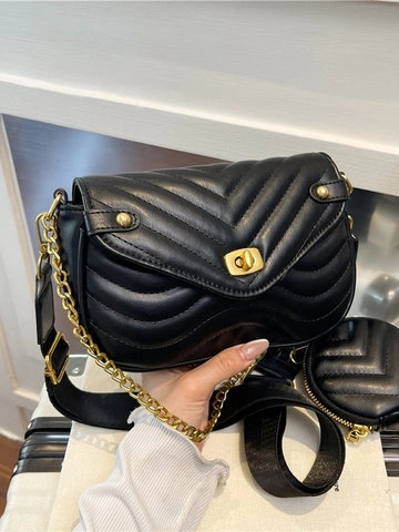 Sac Bandoulière Matelassé de Mode pour Femmes Avec Bandoulière en Chaîne et Porte-monnaie Rond en Cuir PU Chevron