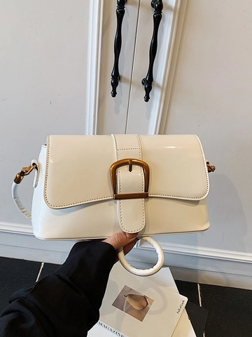 Vintage PU Patent Leather Underarm Bag For Women Retro Metal Buckle Shoulder Bag Fashion Commuter Crossbody Square Handbag
