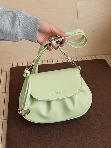 Bolso Bandolera de Cuero PU Fruncido Vintage para Mujer Moda Color Sólido Bolso de Hombro Versátil Bolso de Axila Carteras de Mano