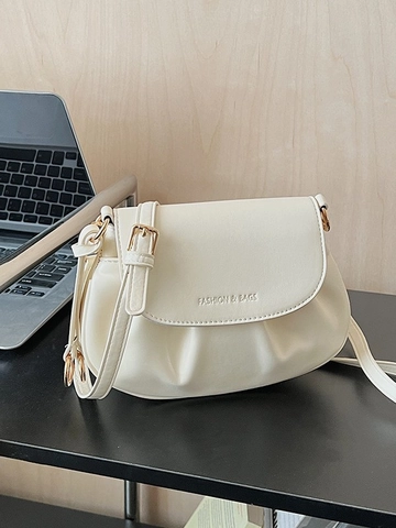 Bolso Bandolera de Cuero PU Fruncido Vintage para Mujer Moda Color Sólido Bolso de Hombro Versátil Bolso de Axila Carteras de Mano