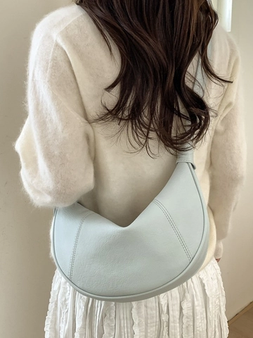 Sac Hobo Minimaliste en Cuir PU pour Femmes Rétro Demi-Lune Sac à Bandoulière sous le Bras Avec Bandoulière Réglable Motif Litchi
