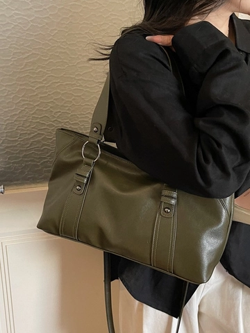 Bolso de Mano de Cuero PU de Gran Capacidad para Mujer Bolso de Hombro Minimalista Vintage Coreano para Viajes con Costuras