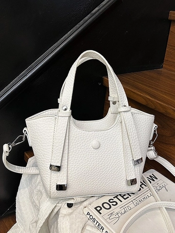 Mode Damen PU Leder Lychee Muster Beuteltasche Casual Minimalistische Umhängetasche Mit Verstellbarem Riemen Für Den Alltag