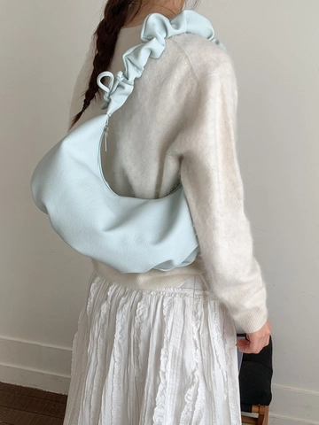 Große Hobo Schultertasche Für Damen PU Leder Crescent Bag Mit Gerafftem Riemen Und Schleifendetails Lässige Pendler Handtasche