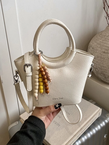 Sac Seau en Cuir PU pour Femme Avec Pendentif Perlé Sac à Bandoulière Sac à Main pour Voyage Quotidien Style Décontracté
