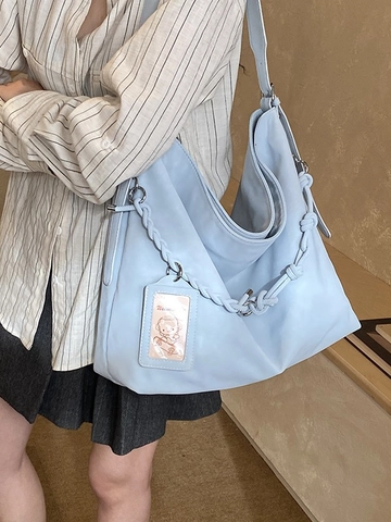 Borsa Tote da Donna in Pelle PU di Grande Capacità Borsa a Tracolla Vintage Hobo Con Manico Intrecciato Minimalista Casual Sottobraccio