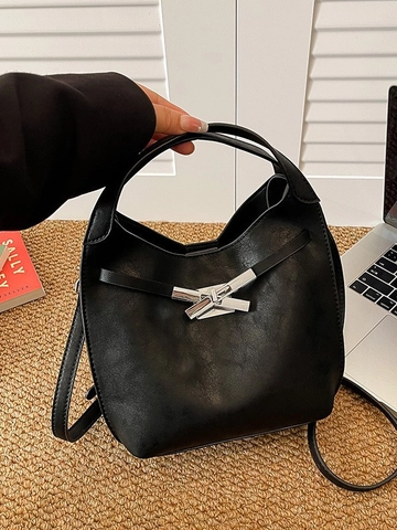 Damen Vintage Eimertasche Aus PU Leder Handtasche Mit Innentasche Silberner Metallschnalle Umhängetasche Für Den Alltag