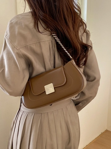 Borsa Sottobraccio Minimalista in Stile Vintage Francese da Donna Elegante Borsa a Spalla in Pelle PU Piccola Borsa a Tracolla Con Fibbia in Metallo