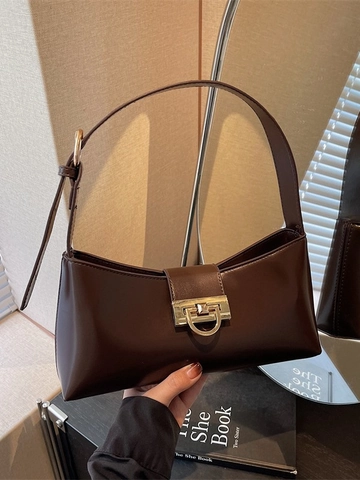Vintage PU Leder Baguette Tasche Für Damen Minimalistische Unterarm Umhängetasche Mit Metallschnalle Vielseitige Urbane Tasche