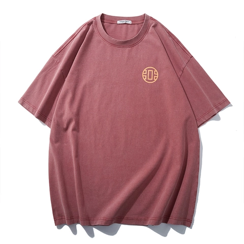 Herren Vintage Waschung Übergröße Baumwolle T-Shirt Oversized Buchstaben Druck Kurzarm Streetwear Distressed Rundhals Top