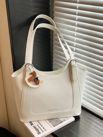 Vintage Large Capacity PU Leather Tote Bag For Women Lychee Pattern Shoulder Bag With Horse Charm Minimalist Handbag
