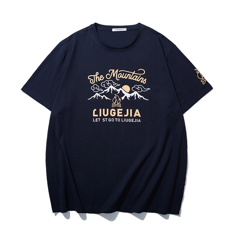 Herren Übergröße Bedrucktes Baumwolle T-Shirt Outdoor Berg Grafik Kurzarm Locker Mode Lässig Sommer Top