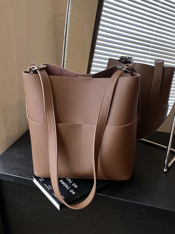 Moda Textura de Lichi PU Cuero Bolso de Mano Bolso de Cubo Para Mujeres Gran Capacidad Bolso de Hombro Cruzado Urbano Simple Bolso