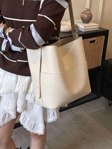 Moda Textura de Lichi PU Cuero Bolso de Mano Bolso de Cubo Para Mujeres Gran Capacidad Bolso de Hombro Cruzado Urbano Simple Bolso