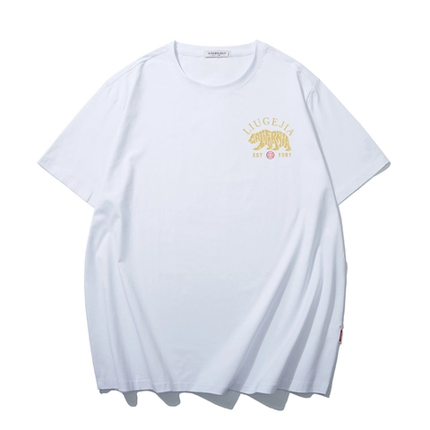 Herren Übergröße Baumwollmischung T-Shirt California Eisbär Buchstabe Goldprägung Lockeres Kurzarm Top Mode Grafik Tee