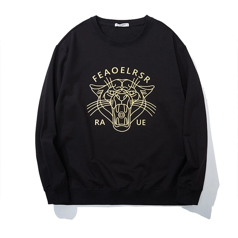 Sweatshirt en Coton Grande Taille pour Homme Graphique Léopard Doré Streetwear Col Rond Manches Longues Noir