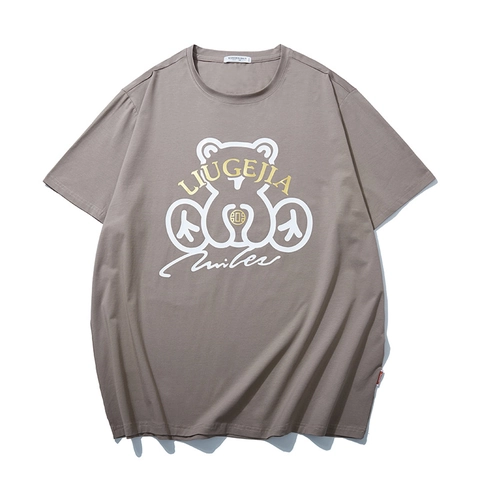 T-Shirt Grande Taille en Coton pour Hommes Coupe Ample Manches Courtes Avec Imprimé Ours Lettre Streetwear Décontracté Haut d'Été