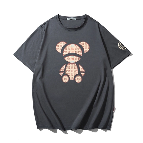 Herren Casual Baumwollmischung T-Shirt Übergröße Locker Kurzarm Cartoon Bär Print Streetwear Rundhals Sommer Top