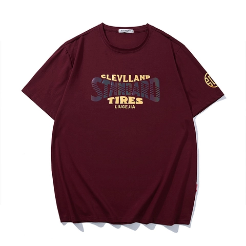 T-shirt Grafica alla Moda Taglie Forti da Uomo Estiva Larga in Misto Cotone a Manica Corta con Stampa di Lettere Riflettenti
