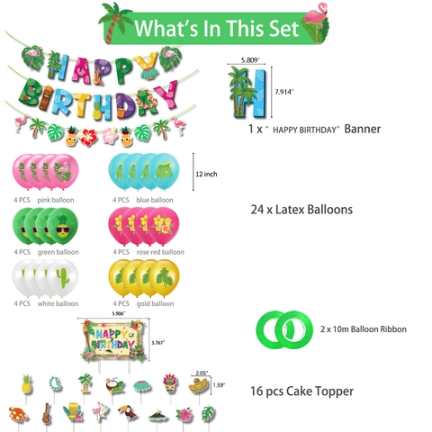 Set Decorazioni Festa Tropicale Hawaii Fenicottero Banner Compleanno Cake Topper Palloncini in Lattice Forniture Festa Luau