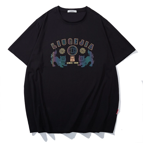 Maglietta da Uomo Taglie Forti in Cotone con Grafica di Leone Riflettente Larga Manica Corta Girocollo Estiva Casual Sportiva