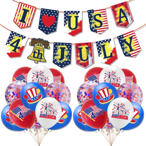 Decorazioni per Feste del Giorno dell'Indipendenza USA Striscione del Fourth Of July Palloncini in Lattice Rosso Bianco Blu Accessori Patriotici