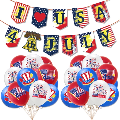 Decorazioni per Feste del Giorno dell'Indipendenza USA Striscione del Fourth Of July Palloncini in Lattice Rosso Bianco Blu Accessori Patriotici