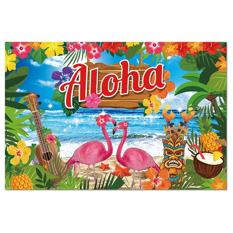Aloha Hawaii Party Dekorationen Flamingo Tropischer Strand Hintergrund Banner Floral Sommer Luau Party Zubehör Hintergrund Polyester Wandteppich Foto Requisiten