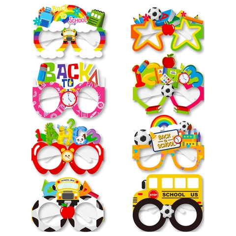 Occhiali in Cartoncino per il Ritorno a Scuola Decorazione Accessori per Foto per Bambini Modello Scuolabus Mela Celebrazione