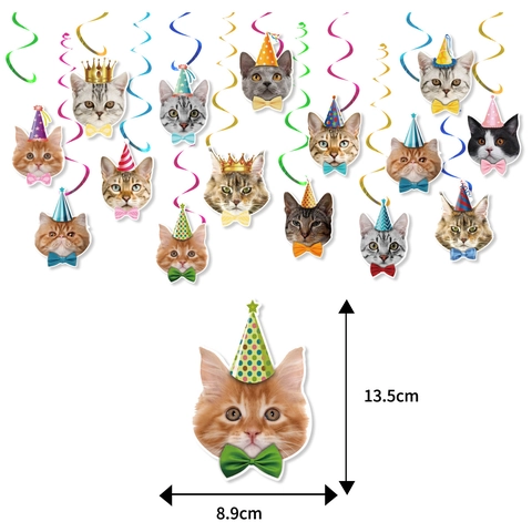 Cat Theme Party Hanging Swirl Decorations Multicolor Kitten Face Silhouette Spiral Ornaments For Birthday Pet Party Decoration