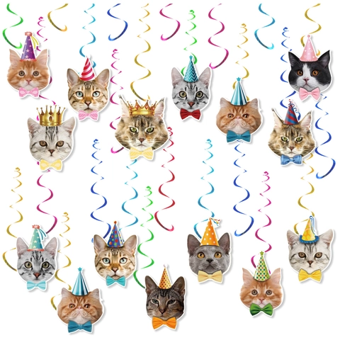 Cat Theme Party Hanging Swirl Decorations Multicolor Kitten Face Silhouette Spiral Ornaments For Birthday Pet Party Decoration