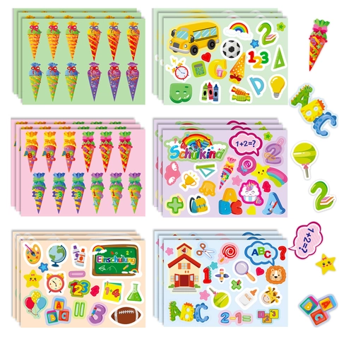 Duitse Einschulung Terug Naar School Stickers Voor Kinderen Educatieve Schoolbus Regenboog Alfabet Nummer Decoratieve Zelfklevende Stickers