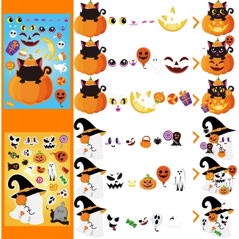 Halloween DIY Puzzel Gezicht Stickers Voor Kinderen Pompoen Geest Zombie Skelet Cartoon Zelfklevende Papieren Stickers Set Feestdecoratie
