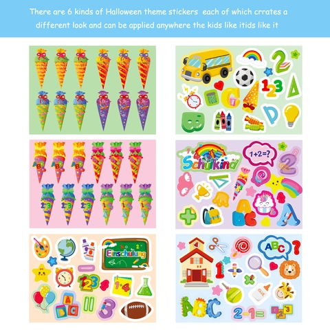 Duitse Einschulung Terug Naar School Stickers Voor Kinderen Educatieve Schoolbus Regenboog Alfabet Nummer Decoratieve Zelfklevende Stickers