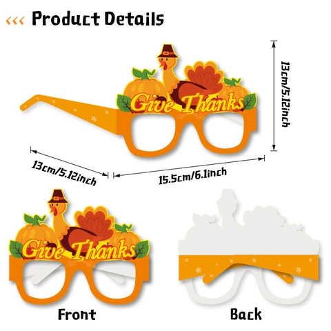 Lunettes de Fête d'Action de Grâce Dindon Citrouille Feuille d'Érable Papier Accessoires Photo pour Décorations de Récolte