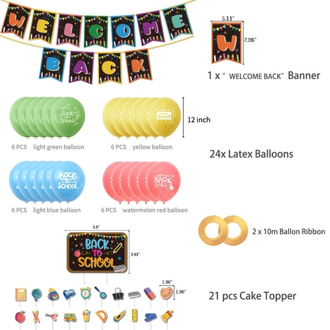 Back To School Decorazioni Festa Welcome Back Banner Cake Toppers Palloncini in Lattice Aula Scuola Celebrazione Ornamento Kit