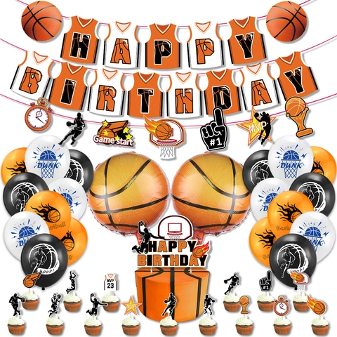 Basketball Theme Birthday Party Decoration Set Sports Jersey Banner Cake Toppers Balloons For Boys Birthday Party Supplies