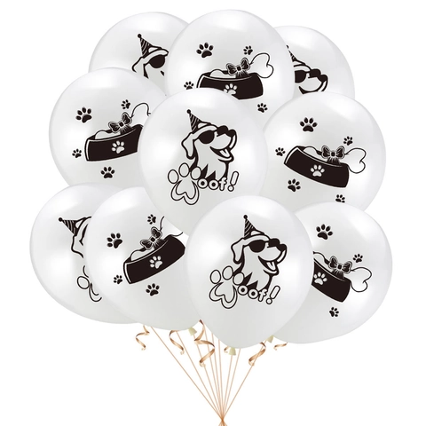 Latex Dog Theme Party Balloons With Dog Paw Bone Prints For Pet Birthday Celebration Decorations White Printed Balloon