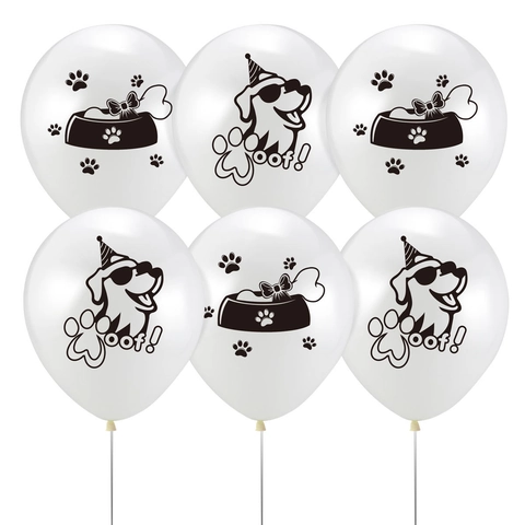 Latex Dog Theme Party Balloons With Dog Paw Bone Prints For Pet Birthday Celebration Decorations White Printed Balloon