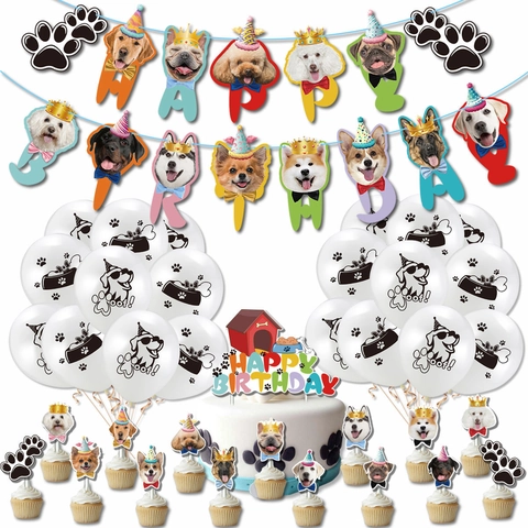Decorazione per Festa di Compleanno del Cane Palloncini con Impronta di Cucciolo Banner Cake Topper Forniture per Feste