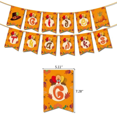 Thanksgiving Party Decorations Give Thanks Paper Banner Turkey Pumpkin Cake Toppers Autumn Harvest Celebration Hanging Ornaments