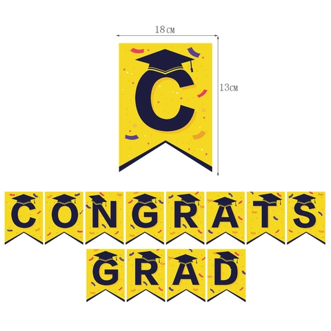 Congrats Grad Banner Graduation Party Decoration Yellow White Cardboard Swallowtail Bunting For Graduation Ceremony Party Decor