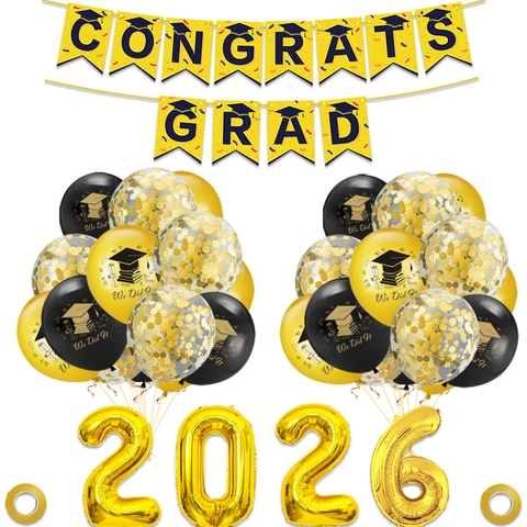 Kit Decorazione Festa di Laurea Congrats Grad Palloncini in Lattice Numeri in Pellicola di Alluminio Banner di Carta Classe 2026