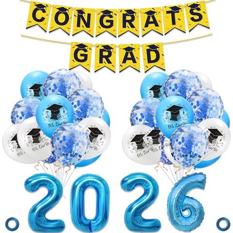 Kit Decorazione Festa di Laurea Congrats Grad Palloncini in Lattice Numeri in Pellicola di Alluminio Banner di Carta Classe 2026