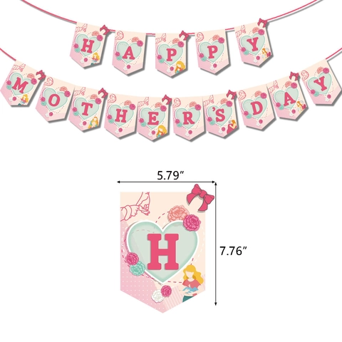 Happy Muttertag Banner Und Kuchen Topper Rosa Floral Herz Girlande Dekorative Picks Für Festliche Party Feier