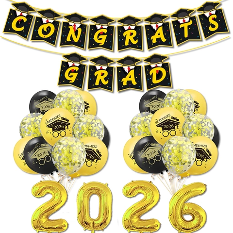 Kit Decorazione Festa di Laurea 2026 Banner Congrats Grad Riccioli Pendenti Palloncini in Lattice e Alluminio