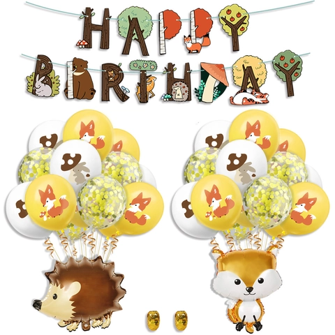 Dschungel Waldtier Geburtstag Party Dekoration Kollektion Bedruckte Latexballons Igel Fuchs Folienballons Happy Birthday Banner Arrangement