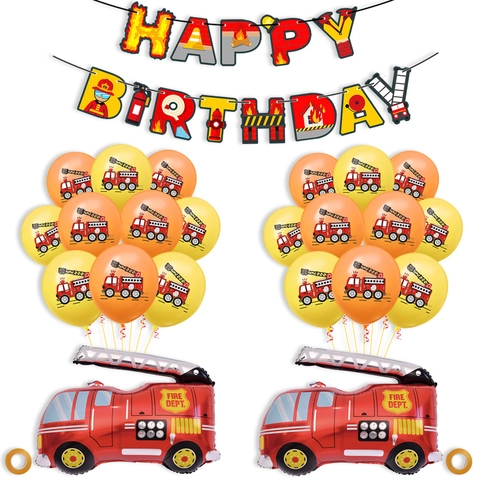 Fireman Birthday Party Decoration Fire Truck Foil Latex Balloons Happy Birthday Banner Cake Toppers Firefighter Theme Supplies
