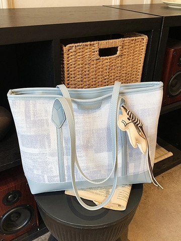 Borsa Tote da Donna a Grande Capacità in Pelle PU Jacquard Geometrico Borsa a Tracolla Con Ciondolo a Cavallo Borsa Casual per Ufficio Campus